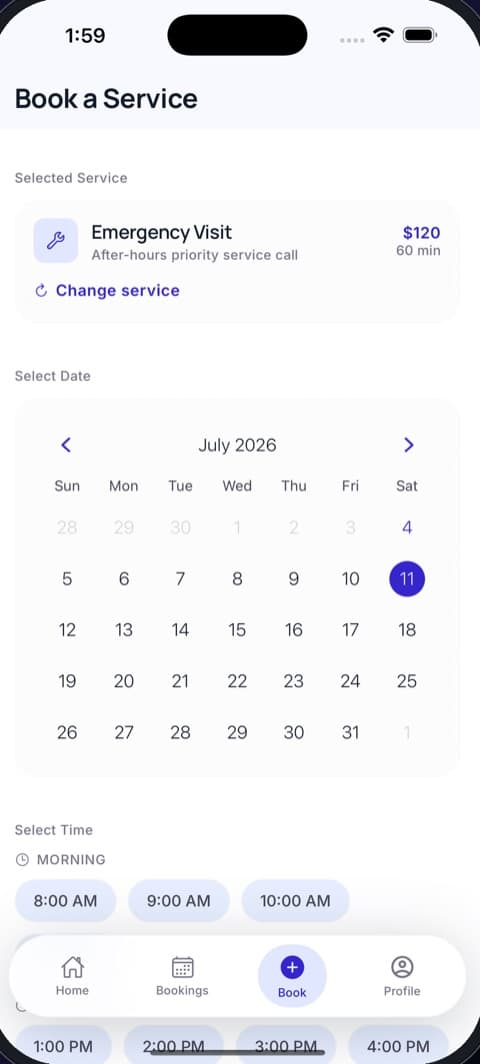 Customer app booking
